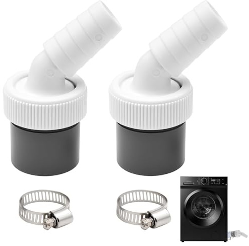 2 Stück Geschirrspüler und Waschmaschine Abfluss Adapter,Winkelverbindung für Waschmaschine, Eingangsdurchmesser 18-24 mm, Ausgang mit 40 mm Rohrleitung und Rohrklammen