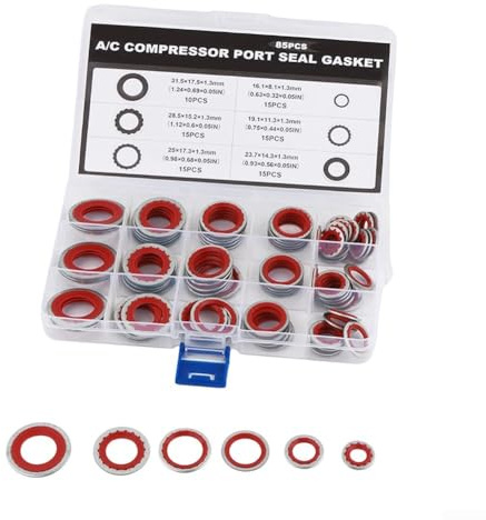 Floweringbeter 85PCS Automotive A/C Compressor Seal Washer Kit with Galvanized O-Rings in 6 Sizes, for suzuki, for chevy, for ford, for dodge, for honda, for bmw, for nissan(Red)