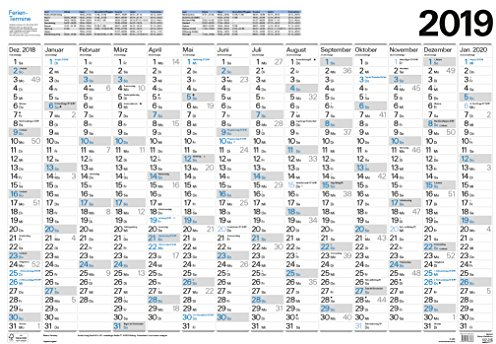 Kleiner Wandtimer 261519 2019: 14 Monate (Dezember 2018 - Januar 2020) I Ferientermine und Feiertage I 68 x 47 cm