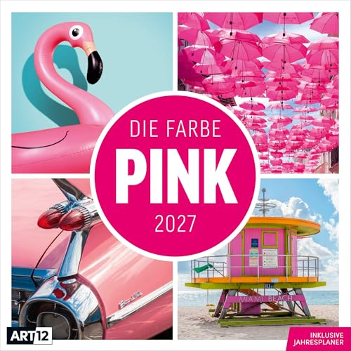 Die Farbe Pink Broschürenkalender 2027 - 30x30 - Art12 | Ausdrucksstarker Kalender im schlanken Hochformat (aufgeklappt 30x60 cm) | Einträge & Notizen
