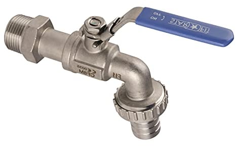 Sanitop-Wingenroth Edelstahl Kugelauslaufventil | Mit Schlauchverschraubung | Anschluss: 3/4 Zoll | inklusive Hebel-Schließ-Sicherung | Kaltwasserhahn | Garten-Wasserhahn | Auslauf-Ventil | 17038 3