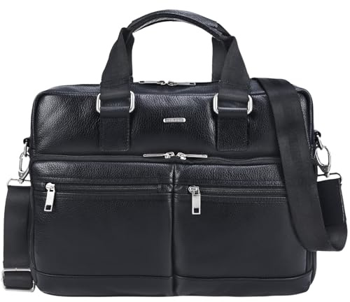 STILORD Vito Vintage Businesstasche Leder Herren Damen 14 Zoll Laptoptasche Umhängetasche Aktentasche Arbeitstasche Rindsleder Farbe:schwarz