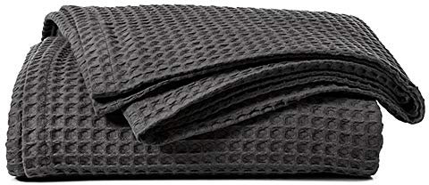 Value Comfort Home 100% Brushed COTTON Honeycomb WAFFLE EFFECT Bed Blanket Sofa THROW 90x100 Charcoal