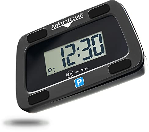 Parkwächter V0 Digitale Parkscheibe mit 2 Scheibenadapter, entspricht der Straßenverkehrsordung, elektronische Parkuhr für das Auto in schwarz 111 x 72 x 25 mm