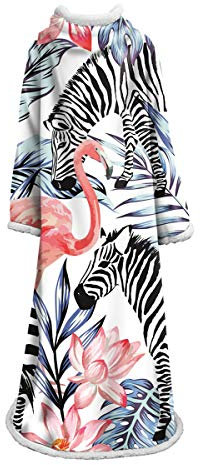 Odot Blanket with Sleeves, Warm Micro Plush Sofa Fleece TV Blanket with Sleeves Cashmere Feel with Foot Muff Fluffy Large Wrap Throw Blanket for Adult Women Men (127x178cm,zebra)