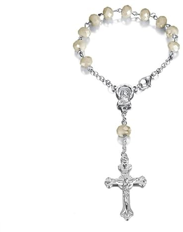 BOBIJOO JEWELRY - Mini Chapelet Voiture Camion Bracelet Marie Vierge Croix Pendentif Argent et Nacré
