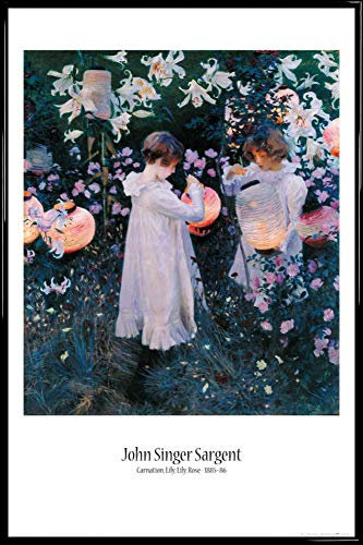 1art1 John Singer Sargent Poster Plakat | Bild und Kunststoff-Rahmen - Nelke, Lilie, Lilie, Rose, 1885–86 (91 x 61cm)
