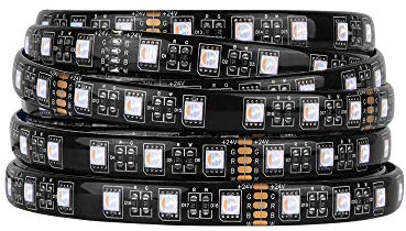 BTF-LIGHTING 5050 RGBW RGB+Warmweiß (2700K-3000K) 4 Farben in 1 LED 5m 60LEDs/m Mehrfarbiges LED-Leuchtband IP65 Silikonbeschichtung Wasserdichte schwarze PCB DC24V für Innendekorationen