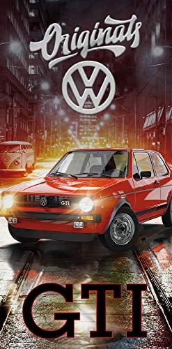 Volkswagen VW Badetuch Golf GTI Rot 75 cmx150 cm 100% Baumwolle Veloursqualität Oldtimer Race Wörthsee Auto Car Tuning Strandlaken Strandtuch Handtuch Badelaken Duschtuch Saunatuch Badelaken 088