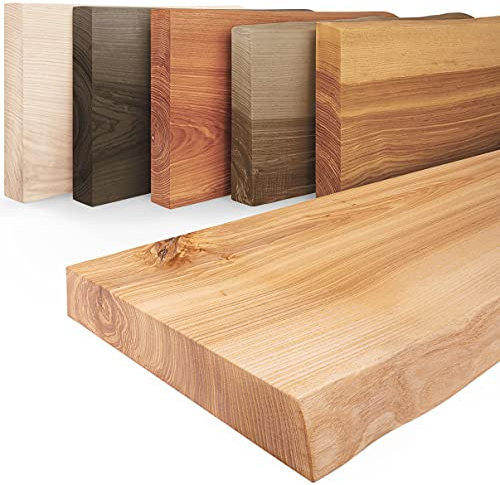 LAMO Manufaktur Étagère Murale en Bois Massif, Bord irrégulier, étagère Flottante Pure, sans Fixations, sans Trous, Naturel 90cm, LW-01-A-002-90