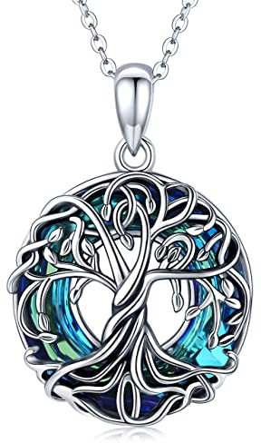 Baum des Lebens Halskette für Frauen Sterling Silber Keltischer Knoten Stammbaum Halskette mit Kreis Kristall Baum des Lebens Anhänger, 18 Silberkette Baum des Lebens Schmuck Geschenke für Frauen