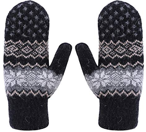 ITODA Fäustlinge Winter Damen Fausthandschuhe Strick Winterhandschuhe Schneeflocke Strickhandschuhe Verdickt Warm Wollhandschuhe Doppelschicht Handwärmer Winddicht Damenhandschuhe Outdoor Fahrrad