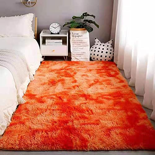 Modernes Teppich Wohnzimmer, weich und Flauschig Hochflor Schaffell/Fell Flächenteppich Matte Anti-Rutsch Unterseite Carpet, für Wohnzimmer Schlafzimmer Esszimmer oder Kinderzimmer (Orange,150x200cm)
