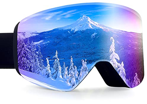 Dizokizo Ski Goggles Magnetic for Skiing Snowboard Anti-fog UV 400 Protection Triple Breathable Foams Embossed Strap Universally Fit for Women Men
