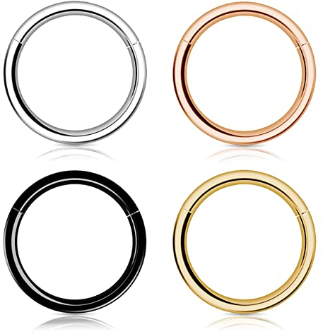 Woffoly Nasenring für Männer und Frauen, Klapp-Ohrringe aus 316L Chirurgenstahl, Septum Clicker, Gelenksegmentring 6/8/10/12 mm, Ohrläppchenring (20 g 6 mm)