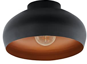 EGLO Deckenlampe Mogano 2, 1-flammige Deckenleuchte, Wohnzimmerlampe aus Metall in Schwarz und Kupfer, Flurlampe Decke, Deckenbeleuchtung mit E27 Fassung
