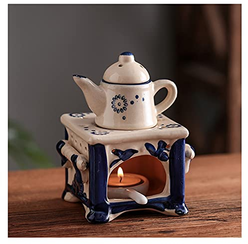Essential Oil Burner/Aroma Diffuser Candle Melts Warmer,Retro Candle Essential Oils Burner Creative Ceramic Teapot Aromatherapy Oil Lamp Fragrance Burners for Home Decor(Color:Style1) (Color : Style