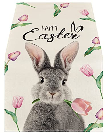 Ostern Tischläufer Mode Osterhase Tischdecke Ostern-Tischflagge Feiertags-Häschen-Ei-kleine gedruckte Ostern Dekoration für Drinnen Draußen Party Deko Einheitsgröße
