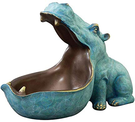 FORREC Big Mouth Aufbewahrungsbox, Harz Nilpferd Figur Schlüsselaufbewahrungshalter Desktop Candy Dish Organizer für Dekoration Schmuckaufbewahrung-Green