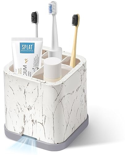 Support Brosse a Dent Electrique,Marbre Support Brosse a Dent Salle de Bain Facile à Nettoyer Amovible, avec 5 Compartiments et Trou de Vidange,Accessoires de Salle de Bain et de Cuisine