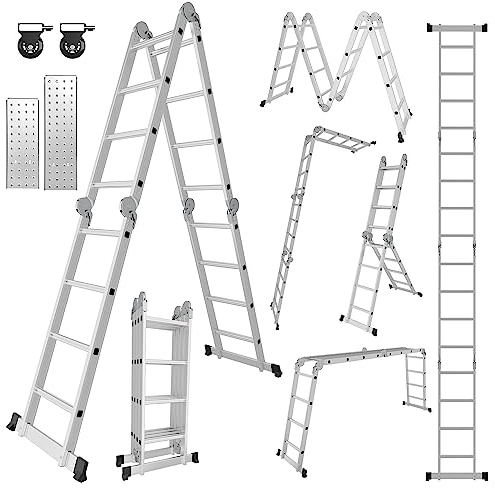 Joparri Escalera multiusos 4 x 4, 470 cm, 7 en 1, de aluminio, multiusos, plegable, para el hogar, trabajo, plataforma de trabajo, SNOF-8972-M1CC