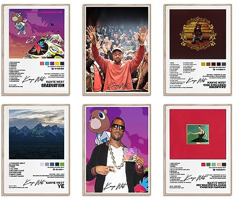 Kanye West Musikalbum-Cover, Poster, Druck, Leinwand, Wandkunst, limitiertes signiertes Strg-Poster, Raum-Ästhetik, 6 Stück, Wohnheim-Dekoration, 20,3 x 25,4 cm, ungerahmt