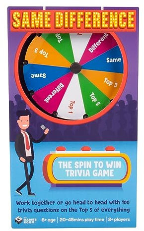 Fizz Creations Same Difference Game. Das ultimative Spiel des schnellen Denkens und strategischen Ratens. Enthält Radkreisel und 100 Spielfragen. Ab 2 Spielern. Ab 8 Jahren.