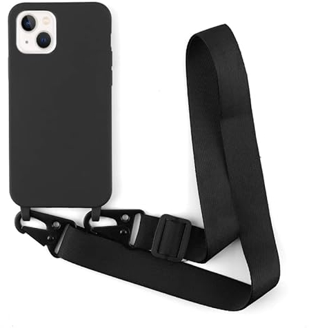 Leather Armor Coque de protection pour iPhone 15 (6,1) avec cordon réglable (amovible) - Anti-chocs - En silicone - Noir