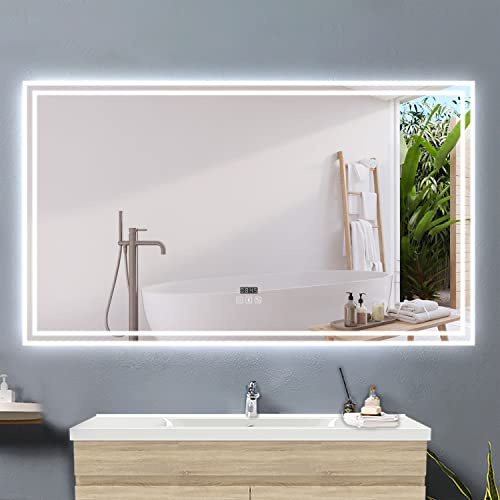 Acezanble Badezimmerspiegel mit LED 120x70cm LED Spiegel mit Bluetooth Beschlagfrei 3-Fach Schminkspiegel Badspiegel mit Beleuchtung 3 Lichtfarbe Dimmbar mit Touch Memory