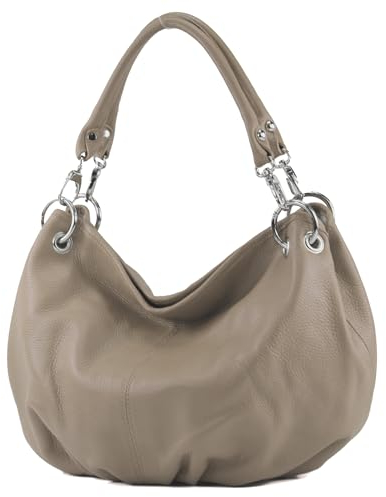 modamoda de IT40 Damen Leder/Nappaleder Schultertasche Hobo Bag handmade in Italy, Farbe:Graubeige Leder