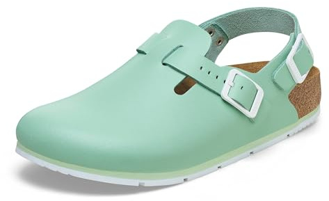 Birkenstock Damen Herren Tokio Pro Hausschuhe Leder Pantoletten - Clogs - Zertifiziert nach Norm EN ISO 20347:2145 - Berufsschuhe für Medizin, Gastronomie und Service - Matcha - 37