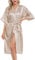 Lovasy Bademantel Damen Satin Japanisch Kimono Jacke Damen mit Gürtel Sexy Morgenmantel Leicht Pyjama für Hochzeit Braut Party,Tief Champagner,M