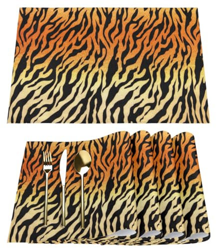 Tiger Leopard Print Placemats Fabric Table Mats Set of 4 Animal Leopard Placemat for Kitchen Dining Table Home Washable Non-Slip Heat Place Mat