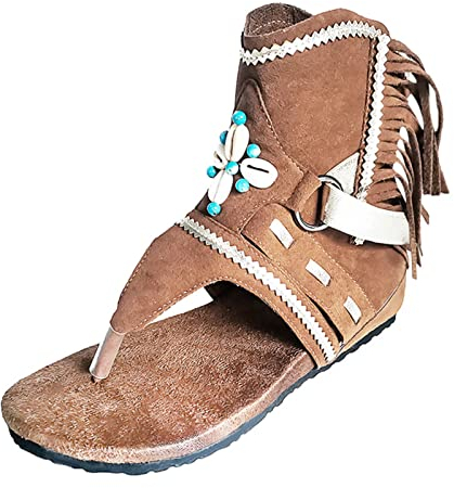 LZPCarra Stivali neri da donna piatti – Scarpe estive leggere da donna in tessuto scamosciato, con frange, stivali da cowboy con frange, stivali classici a mezza altezza con tacco a blocco vintage a