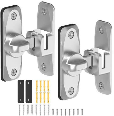 Mixizigoz Lot de 2 serrures de porte de grange à 90/180 degrés - Protection de l'intimité - Pour jardin, salle de bain, clôture, extérieur, abri de jardin (argenté)