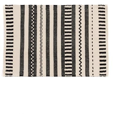 TRAMAS+ Alfombra Salon Exterior Interior Tapete Balcon Terraza Verano Dormitorio Cocina Algodón - Leito - Negro (60x90 cm)