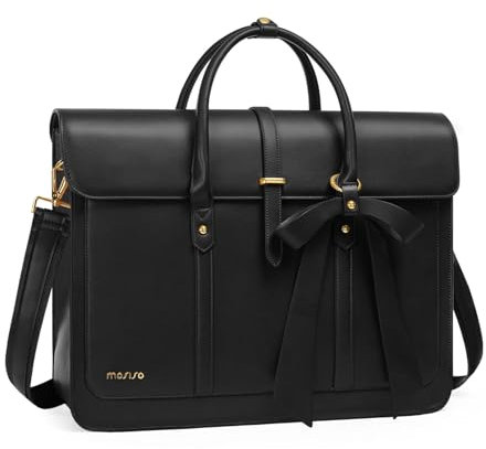 MOSISO Sacoche Ordinateur Portable femmes,17 Pouces Sac à Bandoulière Cuir PU Convertible en Sac à Dos, 17,3 Pouces Sac Messager,Sac à Main Sac d'ordinateur avec Noeud Papillon,Noir