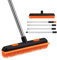 2 in 1 Rubber Broom with 33-64 Long Handle，Fur Remover Broom with 33-64 Long Handle, Pet Hair Broom with Squeegee for Carpet, Hardwood Floor, Tile- Black Orange