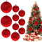 Funzhan 10pcs Red Flocked Balls Velvet Hanging Shatterproof Decoration Vintage Delicate mixed Size Bauble Christmas Tree for Halloween Holiday Party