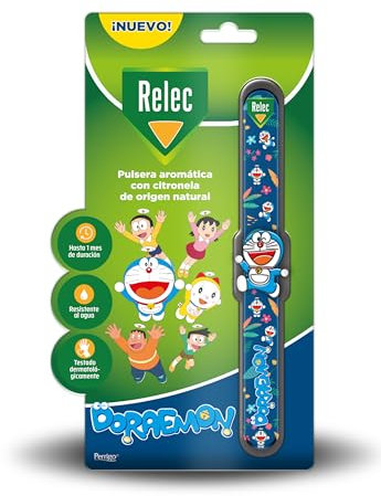 Relec Pulsera Citronela Antimosquitos Infantil Doraemon (+3 años), Para Toda la Familia, Eficaz Contra El Mosquito Tigre, Eficacia y Protección Contra las Picaduras de Mosquitos en Zonas Templadas