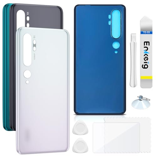 Enkeig Vitre arrière Remplacement pour Xiaomi Mi Note 10 Couvercle Batterie avec Kit Réparation (Blanc)