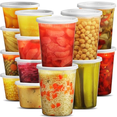 JoyServe Deli Food Containers with Lids - (16 Sets) 8-32 Oz Quart Size & 8-16 Oz Pint Size Airtight Food Storage Takeout Meal Prep Containers, BPA-Free, Dishwasher, Microwave Safe
