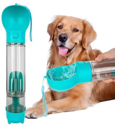 Gourde Chien Multifonctions Bouteille d'eau pour Chien Portable pour Les Voyages Construction d'une Seule pièce avec réservoir d'aliments Organisateur de Poche de Pot et Pelle à crottes