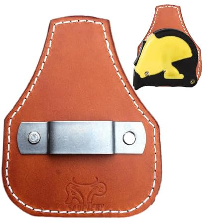 Generic Tape Measure Holder - Leather Pocket Clip Hook Storage Holder, Tool Belt Holster, Brown