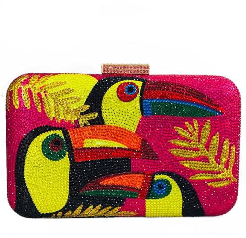 Boutique De FGG Toucan Bird - Pochette da donna con strass, mini borsetta da sera, per feste, colore: fucsia, Fucsia, Small
