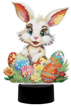 Demiawaking Diamond Painting Tischdeko Osterhase mit LED Beleuchtung, Diamant Painting Ostern Deko Nachtlicht, DIY Diamant Malerei Osterdeko Hase (D)