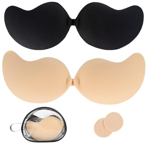 2 PCS Adhesive Bra Sticky Bras for Women Invisible Push Up Sticky Bra (UK, Cup & Band, E, Standard, Invisable)