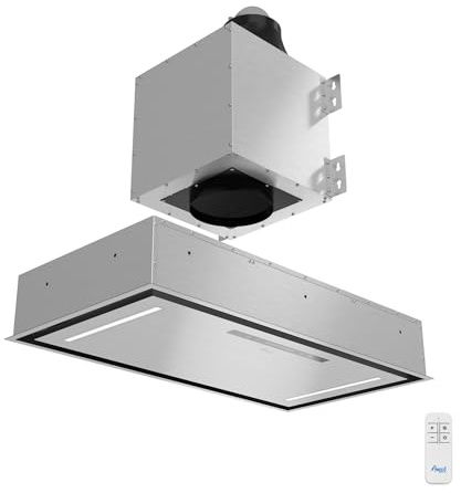 Awoco 36”W Flush Ceiling Mount Split Insert Range Hood, Stainless Steel 4 Speeds 800 CFM, 6” Round Vent LED Lights Remote Control (36W 19D 6 Vent)