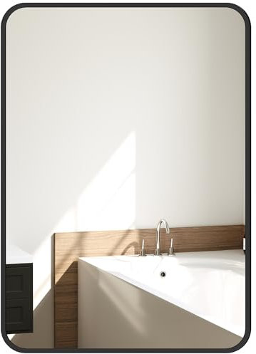 HOMCOM Espejo de Baño 50x70 cm Espejo de Pared Espejo Decorativo con Marco de Metal y Gancho Fácil Instalación para Salón Entrada Pasillo Negro