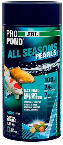 JBL PROPOND All Seasons Pearls 0,18kg (1 L) | Ganzjahresfutter Perlen für alle Teichfische | Gesunde & ausgewogene Ernährung | Schwimmend | ab 10 °C